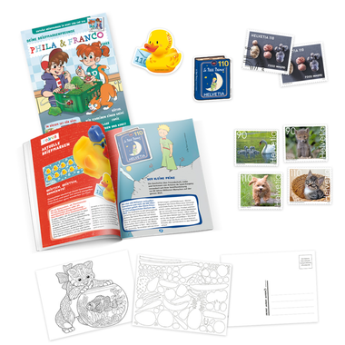 «Phila & Franco» Briefmarkenset für Kinder, DE, 4/22 20-seitiges Set, 1 Ersttagsumschlag, 8 Briefmarken (4 gestempelt, 4 ungestempelt), 3 Postkarten