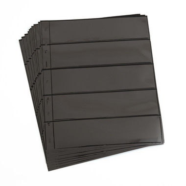 Feuilles en plastique OPTIMA pour timbres-poste, lot de 10, noir 5 compartiments, hauteur de la bande 42 mm