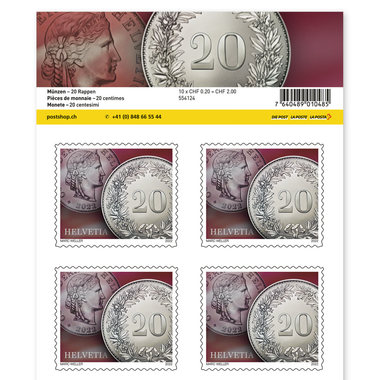 Timbres CHF 0.20 ««20 centimes», Feuille de 10 timbres