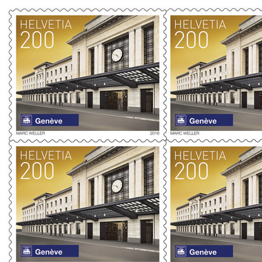 Stamps CHF 2.00 «Genf», Sheet with 10 stamps Sheet Swiss railway stations, self-adhesive, mint