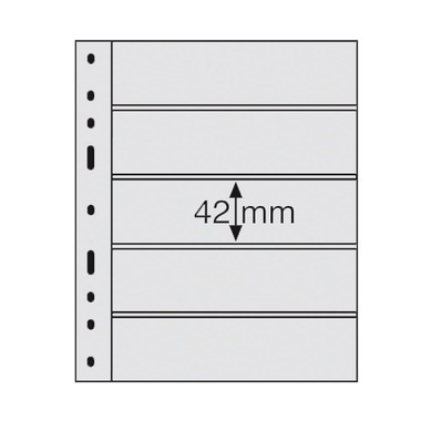 Feuilles en plastique OPTIMA pour timbres-poste, lot de 10, noir 5 compartiments, hauteur de la bande 42 mm