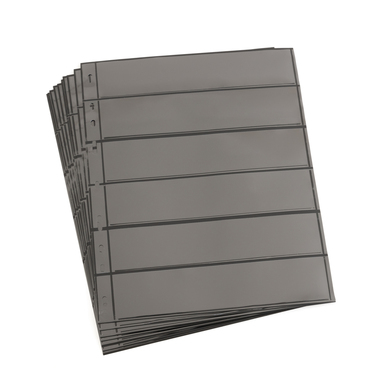 Feuilles en plastique OPTIMA pour timbres-poste, lot de 10, noir 6 compartiments, hauteur de la bande 35 mm