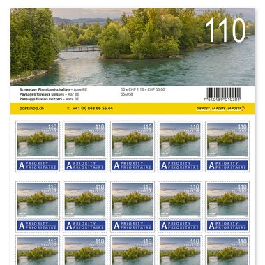 Timbres CHF 1.10 «Aar BE», Feuille de 50 timbres