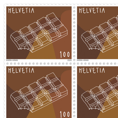 Amer ou sucré, vive le chocolat!, Feuille «Chocolat» Feuille de 20 timbres «Chocolat» de CHF 1.00, gommé, non oblitéré