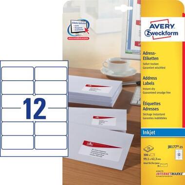 AVERY ZW. Etichet.p.indirizo 99,1x42,3mm J8177 - 25 InkJet, bianco 300pz. / 25fl.