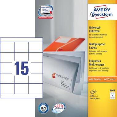 AVERY ZW. Etichette univers. 70x50,8mm 3669 bianco, perm. 1500 pz. / 100 fl.