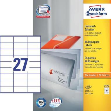 AVERY ZW. Etichette universali 70x32mm 3479 bianco, perm. 2700pz. / 100fl.