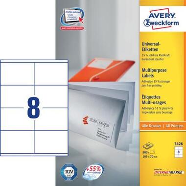 AVERY ZW. Etichette universali 105x70mm 3426 bianco, perm. 800 pz. / 100 fl.