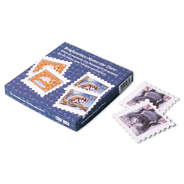 Jeu de mémo avec timbres animaliers Vingt timbres d’animaux différents recherchent leur semblable. Le gagnant est celui qui retrouvera le plus de paires. Ce jeu de société coloré aux cartes dentelées ravira petits et grands. Les quarant