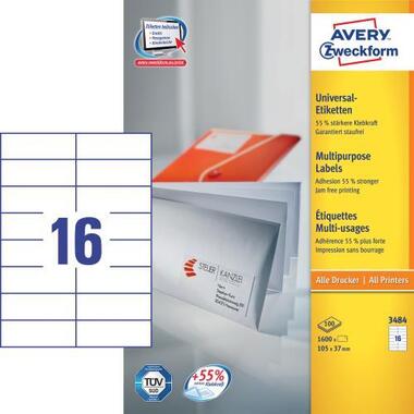 AVERY ZW. Etichette universali 105x37mm 3484 bianco, perm. 1600pz. / 100fl.