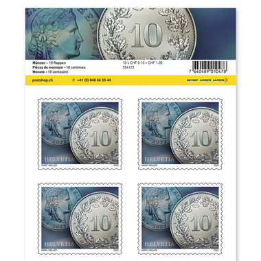 Timbres CHF 0.10 «10 centimes», Feuille de 10 timbres