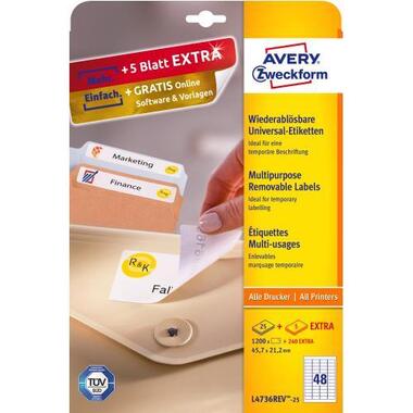 AVERY ZW. Etich. Stick&Lift 45.7x21.2mm L4736REV removable,bianco 25fogl. / 48pe
