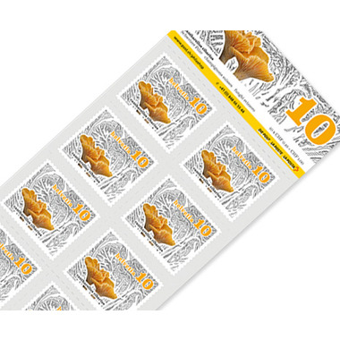 Stamps CHF 0.10 «Mushrooms, Chanterelle», Sheet with 10 stamps Sheet Mushrooms, self-adhesive, mint