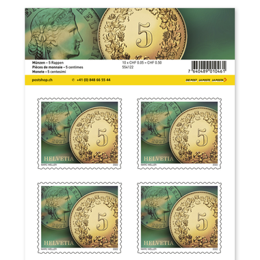 Timbres CHF 0.05 «5 centimes», Feuille de 10 timbres