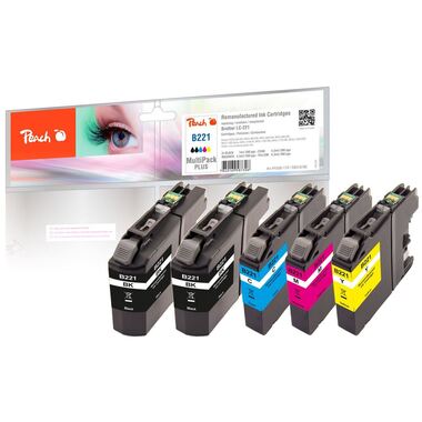 Peach Multipack Plus avec puce, compatible avec Brother LC-221