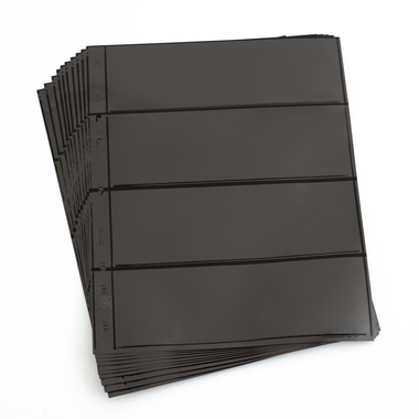 Feuilles en plastique OPTIMA pour timbres-poste, lot de 10, noir 4 compartiments, hauteur de la bande 58 mm