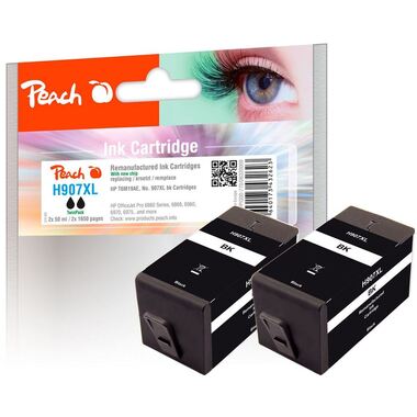 Peach Twin Pack cartouche d'encre noire HC compatible avec HP No. 907XL, T6M19AE
