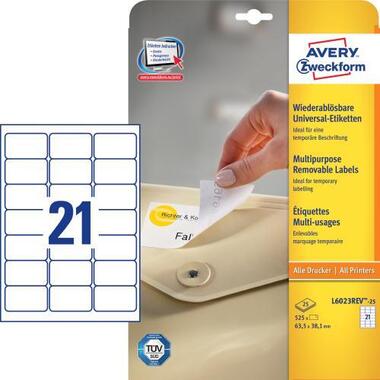 AVERY ZW. Etich. Univers. 63,5x38,1mm L6023REV bianco, non perm. 525pz. / 25fl.