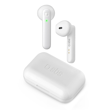 TWS earphones, charging base, white