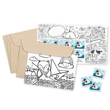 Animali messaggeri, Set di cartoline «Gufo» Set con 4 cartoline A6 con motivo «Gufo», 4 buste C6 e 8 francobolli con motivo «Gufo» a CHF 0.85