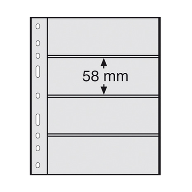 Feuilles en plastique OPTIMA pour timbres-poste, lot de 10, noir 4 compartiments, hauteur de la bande 58 mm